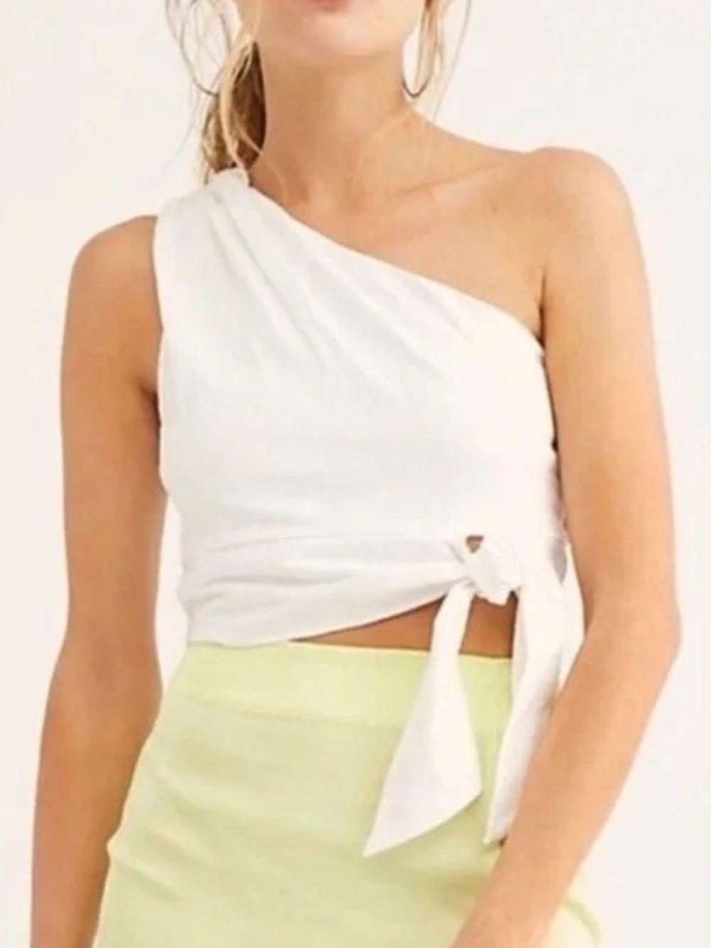 Free People One-Shoulder White Tie-Waist Top